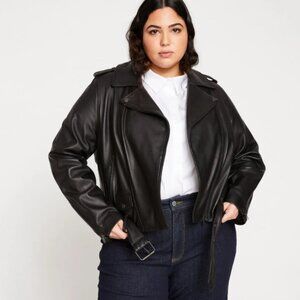 AS IS* Universal Standard Leeron Black Real Leather Moto Biker Jacket M 2X 18/20